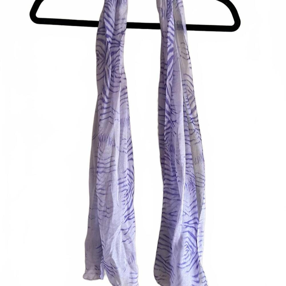 Purple Zebra Print Skinny Scarf Sheer‎ Lavender Animal Print Accessory Neck Tie